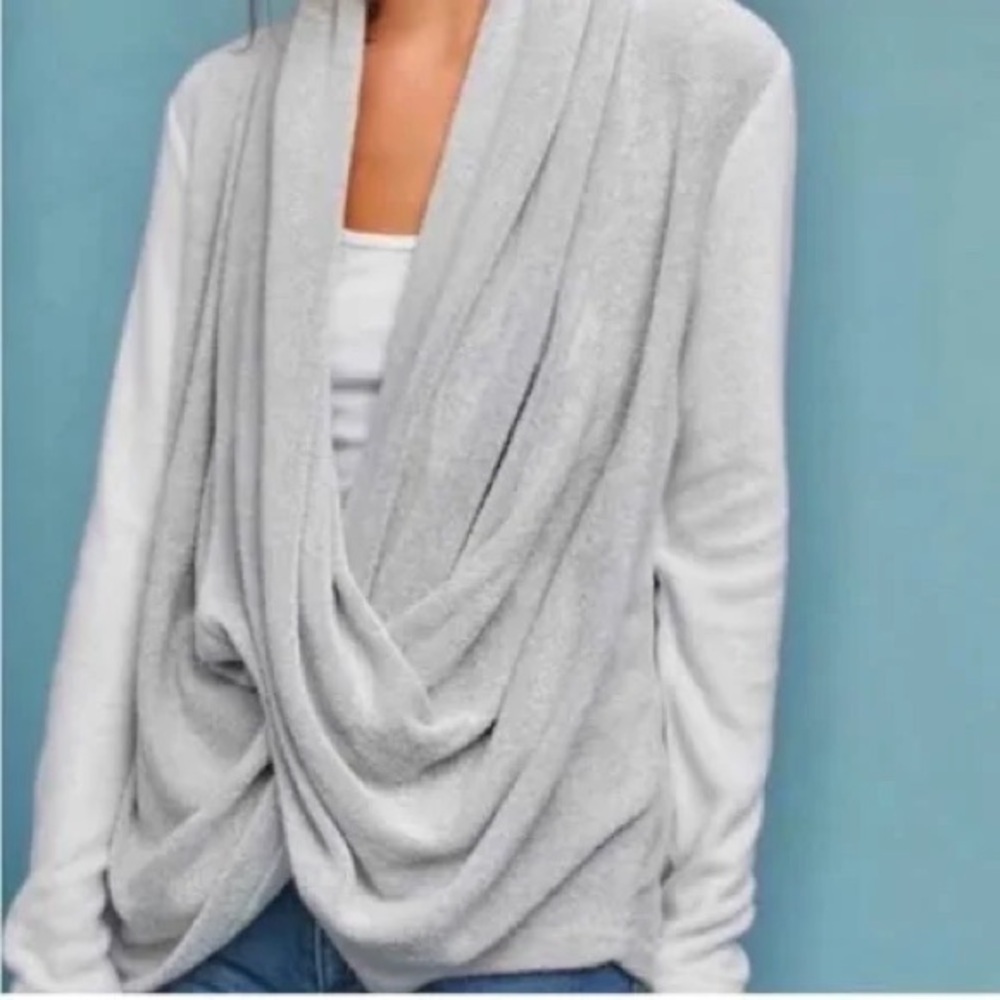 Anthropologie Saturday Sunday Drapey CrissCross Longsleeve Womens Medium Gray